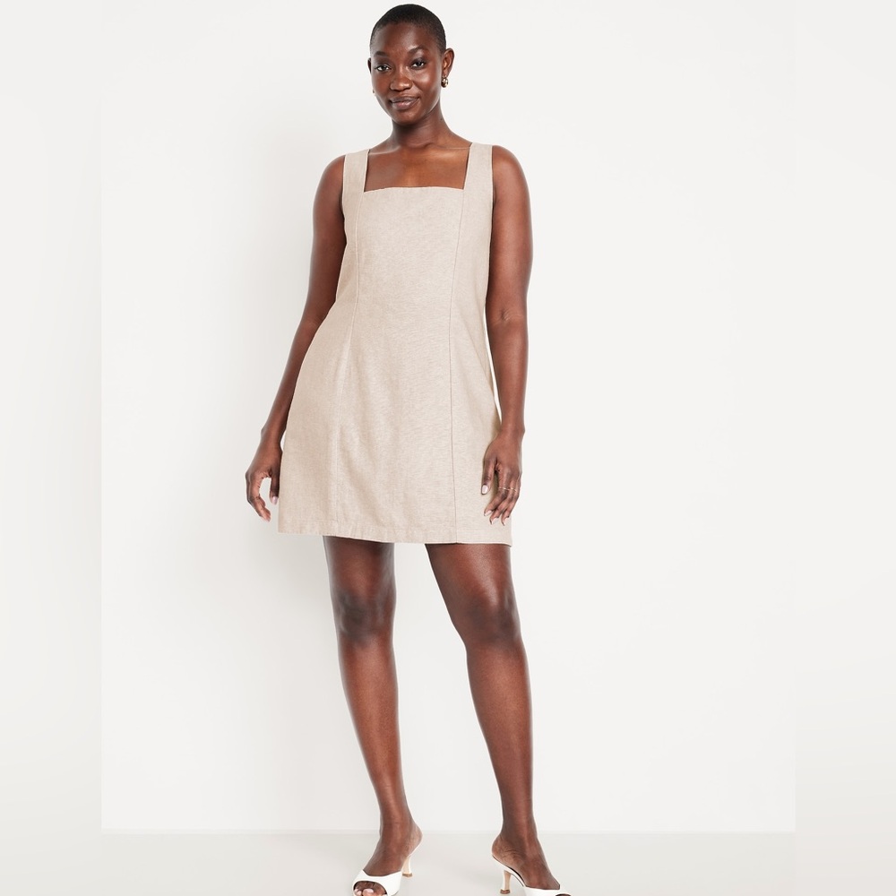 Old Navy Sleeveless Linen-Blend Mini neutral casual cocktail clean Dress XL‎